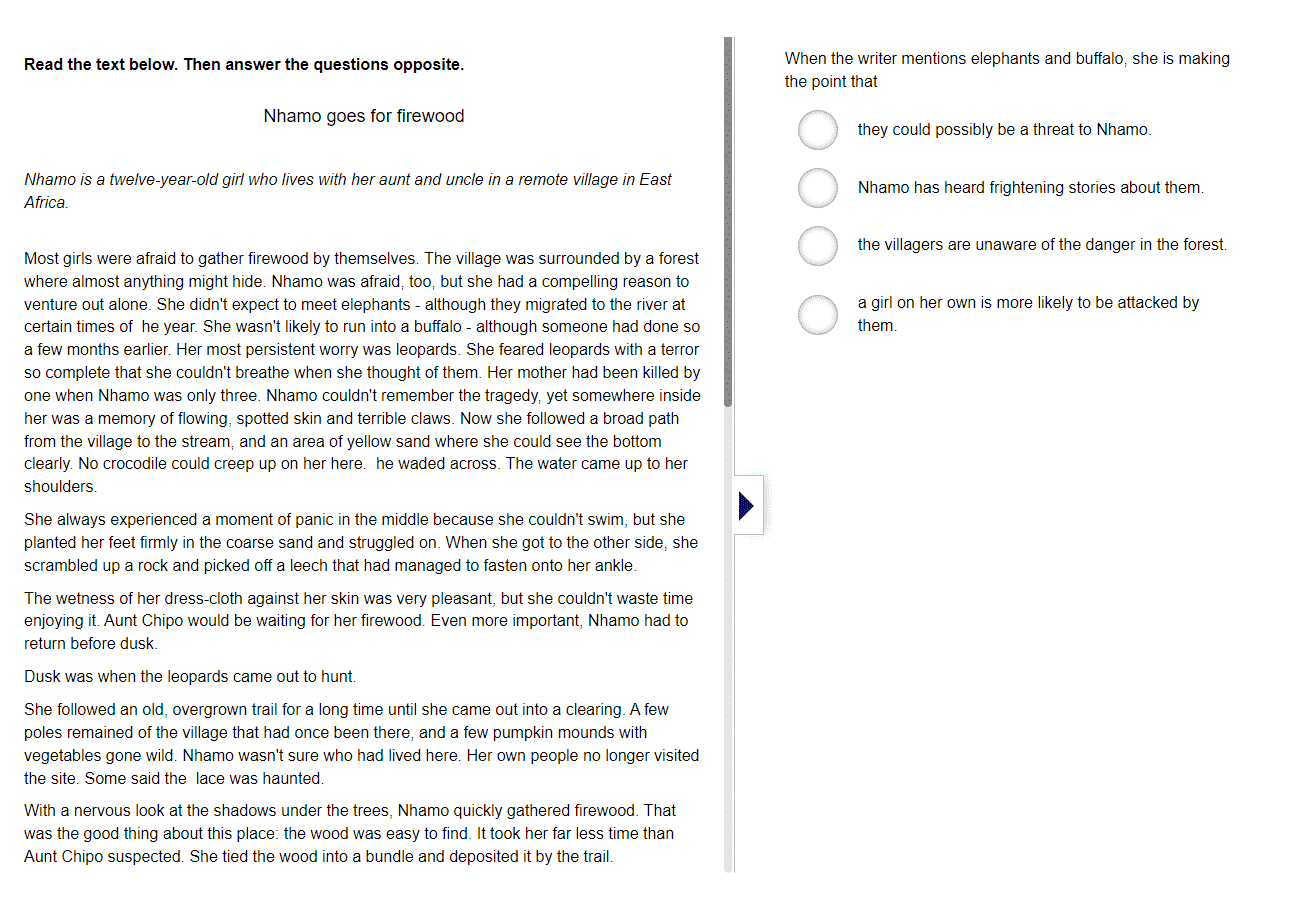 OC Reading Test breakdown 5 sections
