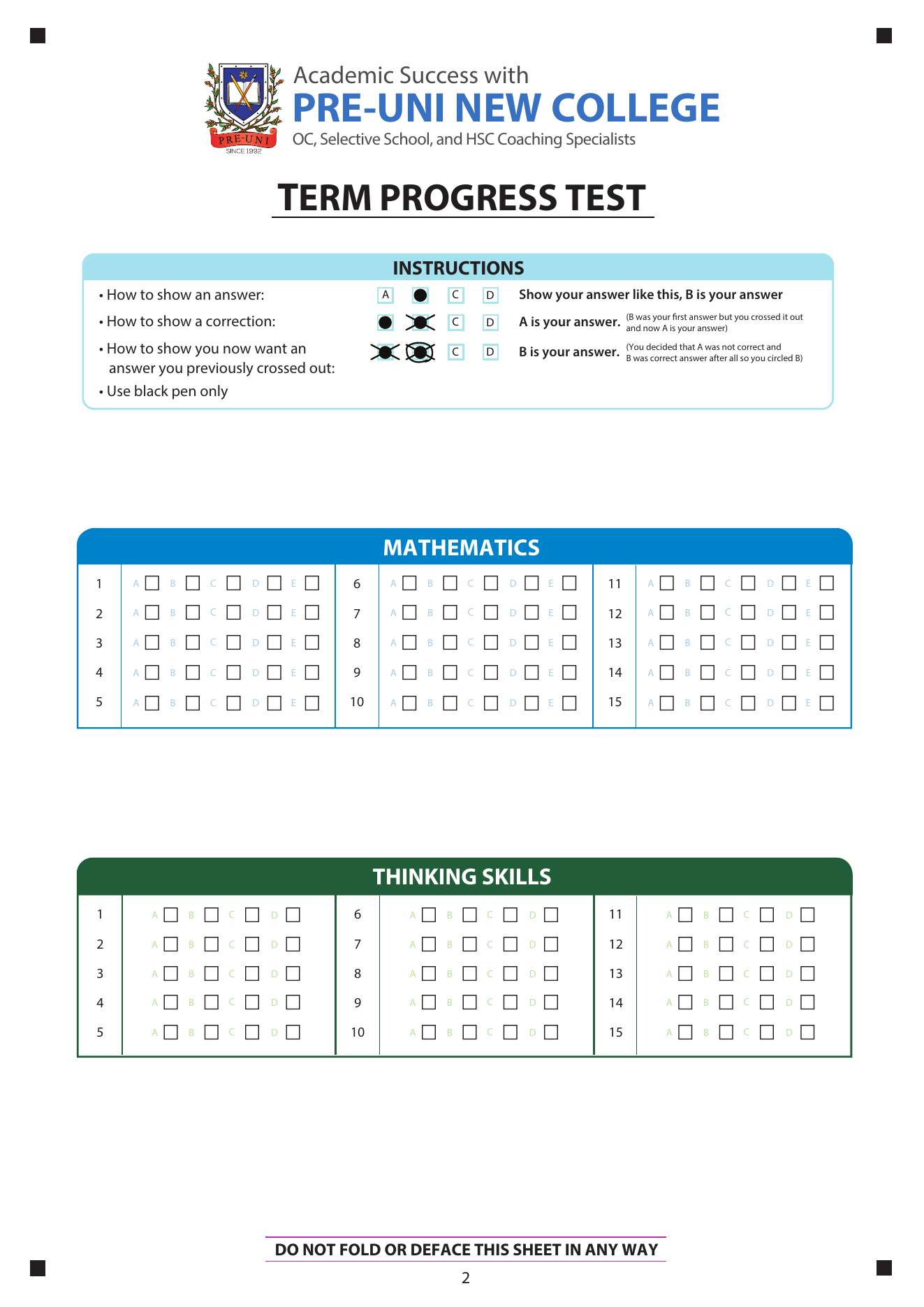 Year 5 answer sheet preview
